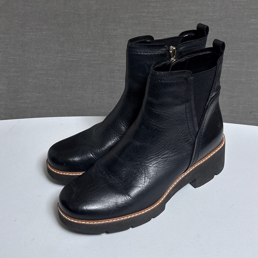 Naturalizer Darry Bootie 9W Black Leather Platform Lug Sole Ankle Boots Zip